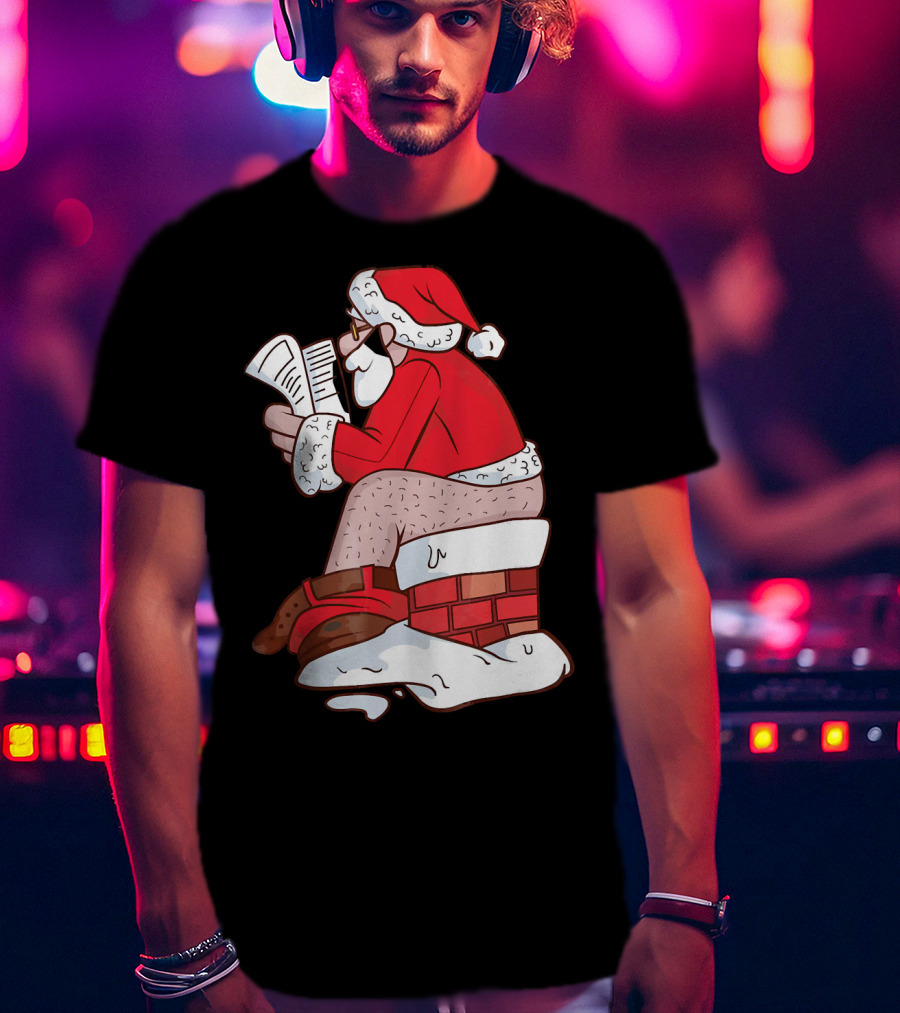 Pooping Santa Naughty List Kids Festive Chimney Cartoon T-Shirt