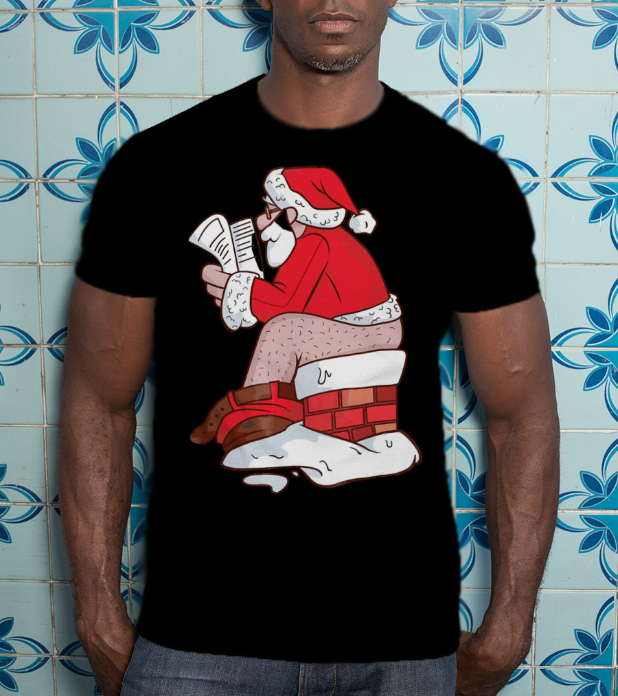 Pooping Santa Naughty List Kids Festive Chimney Cartoon T-Shirt