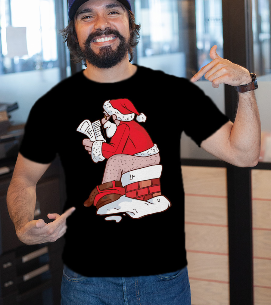 Pooping Santa Naughty List Kids Festive Chimney Cartoon T-Shirt