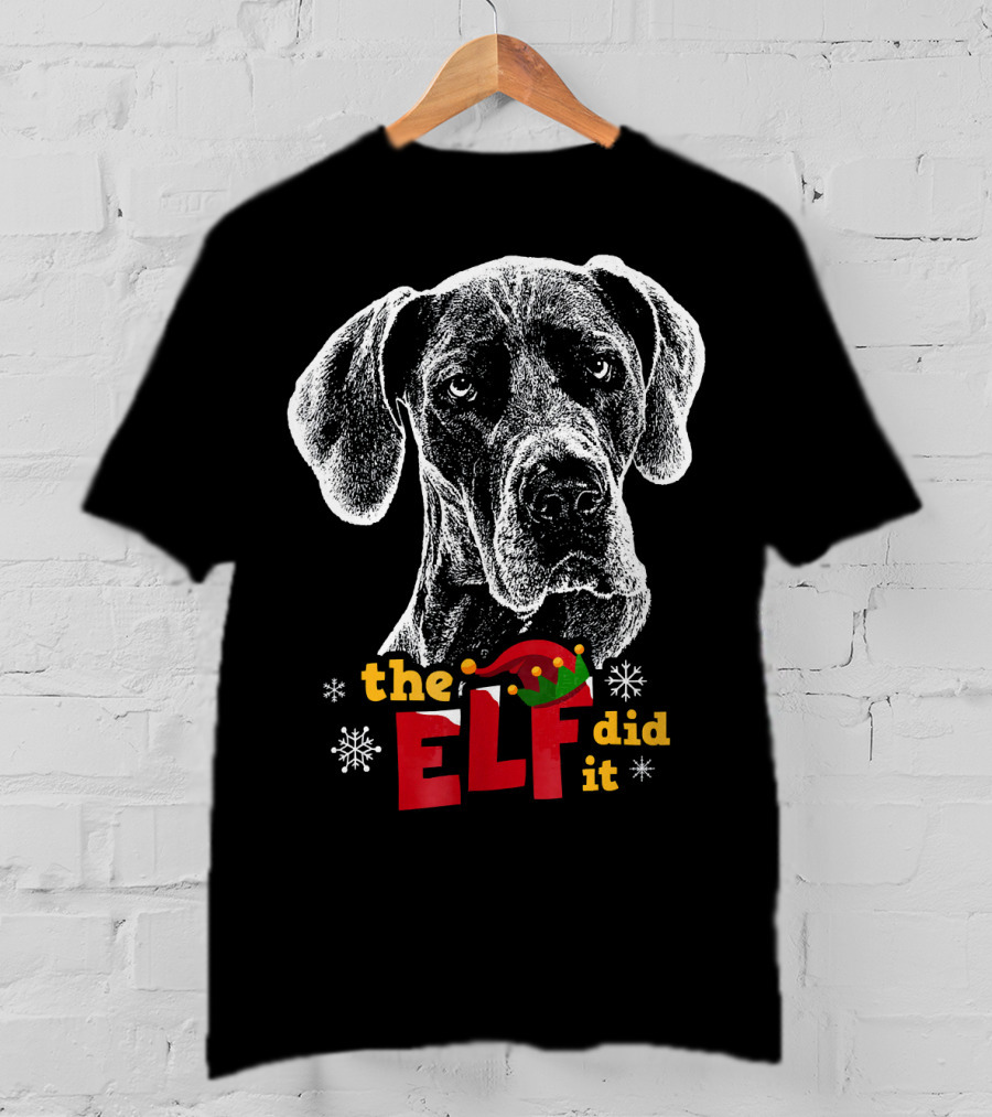 The Elf Did It Christmas Great Dane T-Shirt