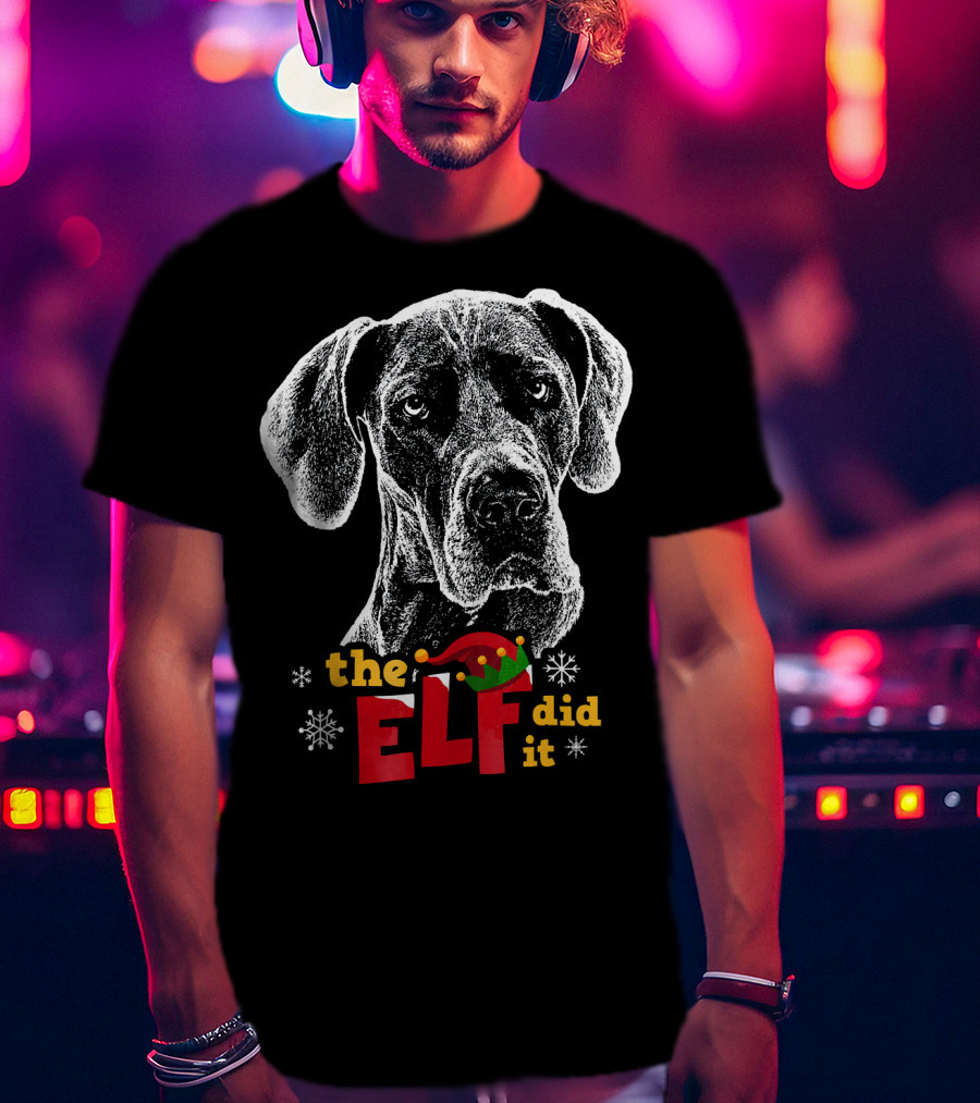 The Elf Did It Christmas Great Dane T-Shirt