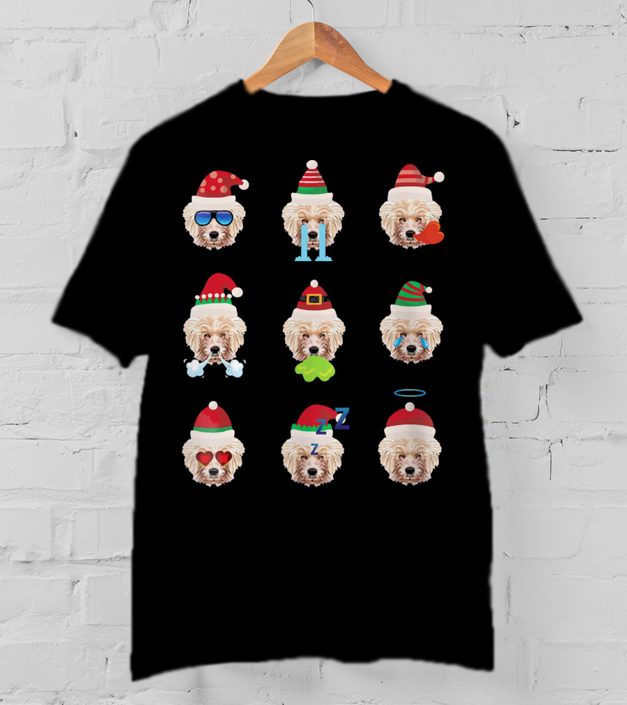 Lovely CAVACHON Dog Faces Santa Christmas Emotions T-Shirt