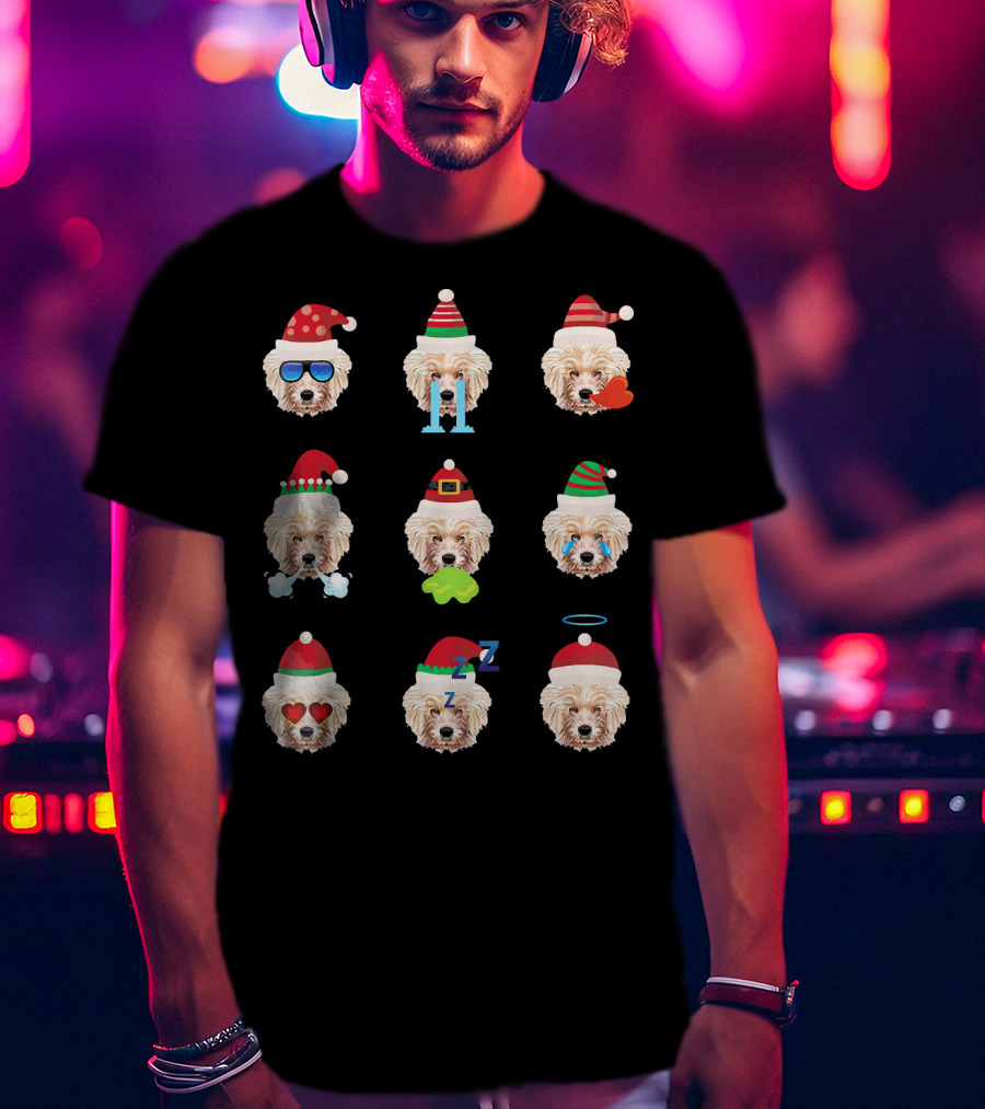 Lovely CAVACHON Dog Faces Santa Christmas Emotions T-Shirt