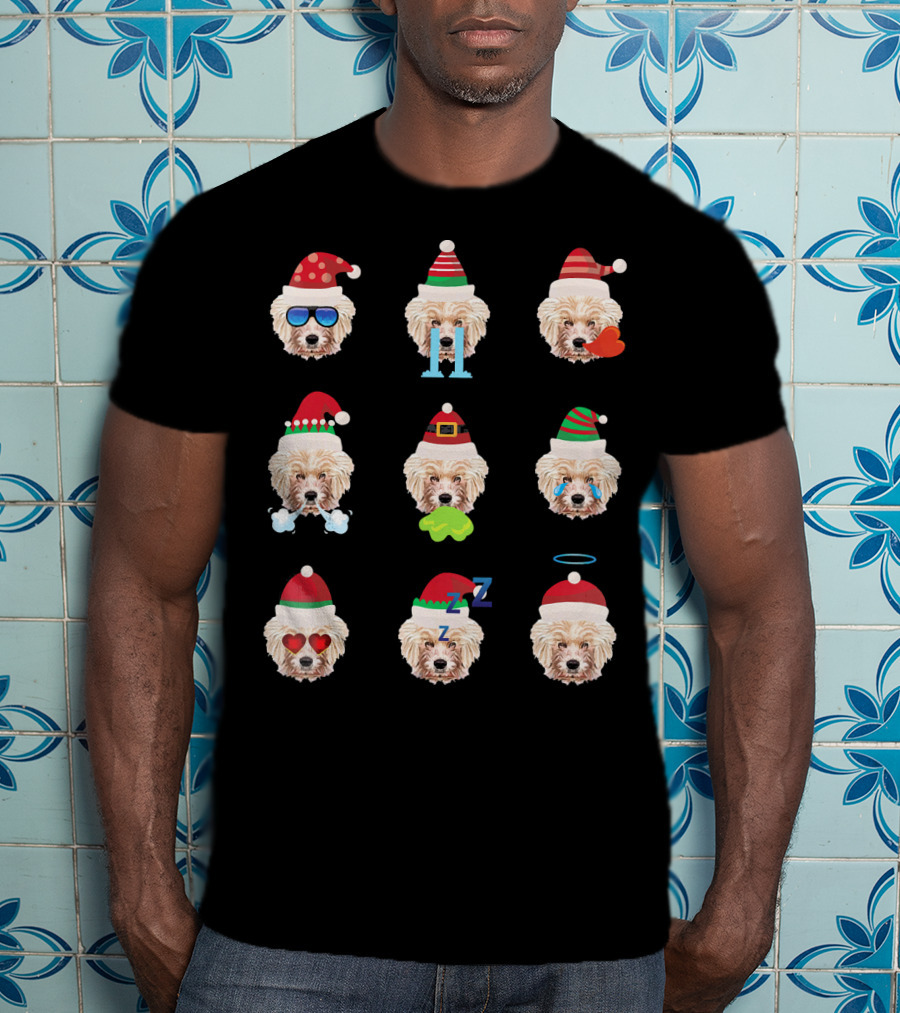 Lovely CAVACHON Dog Faces Santa Christmas Emotions T-Shirt