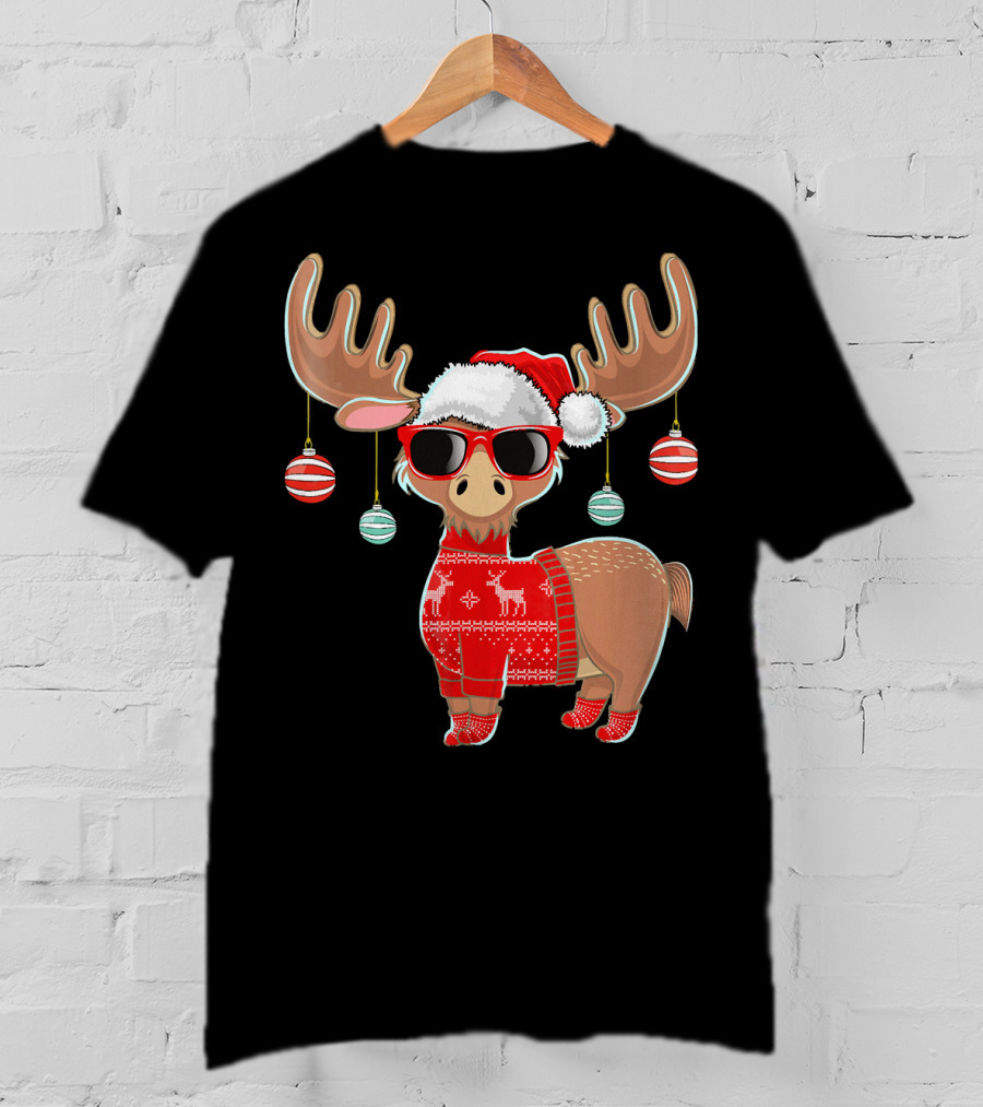 Ugly Christmas Moose Chris With Sweater And Ornaments T-Shirt