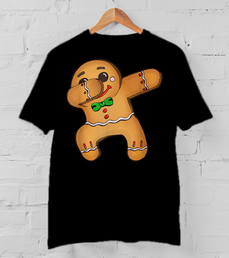Dabbing Gingerbread Man Christmas Cookie With Bow Tie T-Shirt
