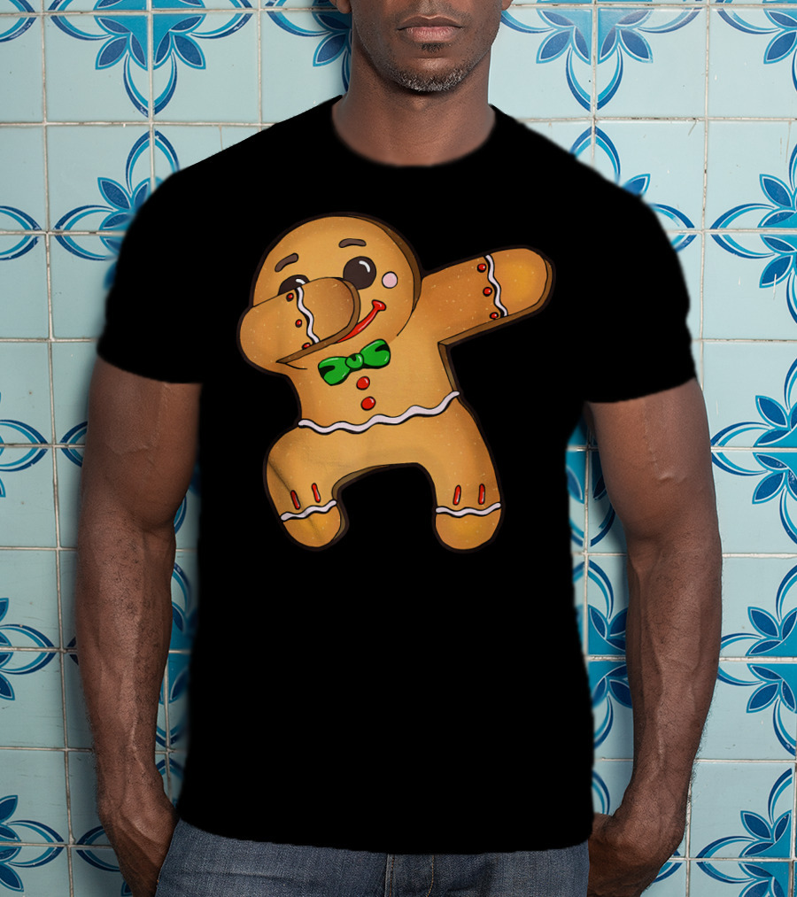 Dabbing Gingerbread Man Christmas Cookie With Bow Tie T-Shirt