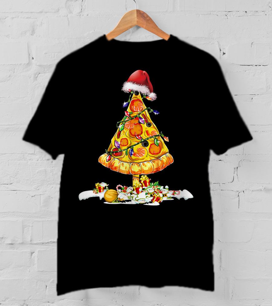 Merry Crustmas Pizza Tree Pizza Lover Holiday Santa Hat T-Shirt