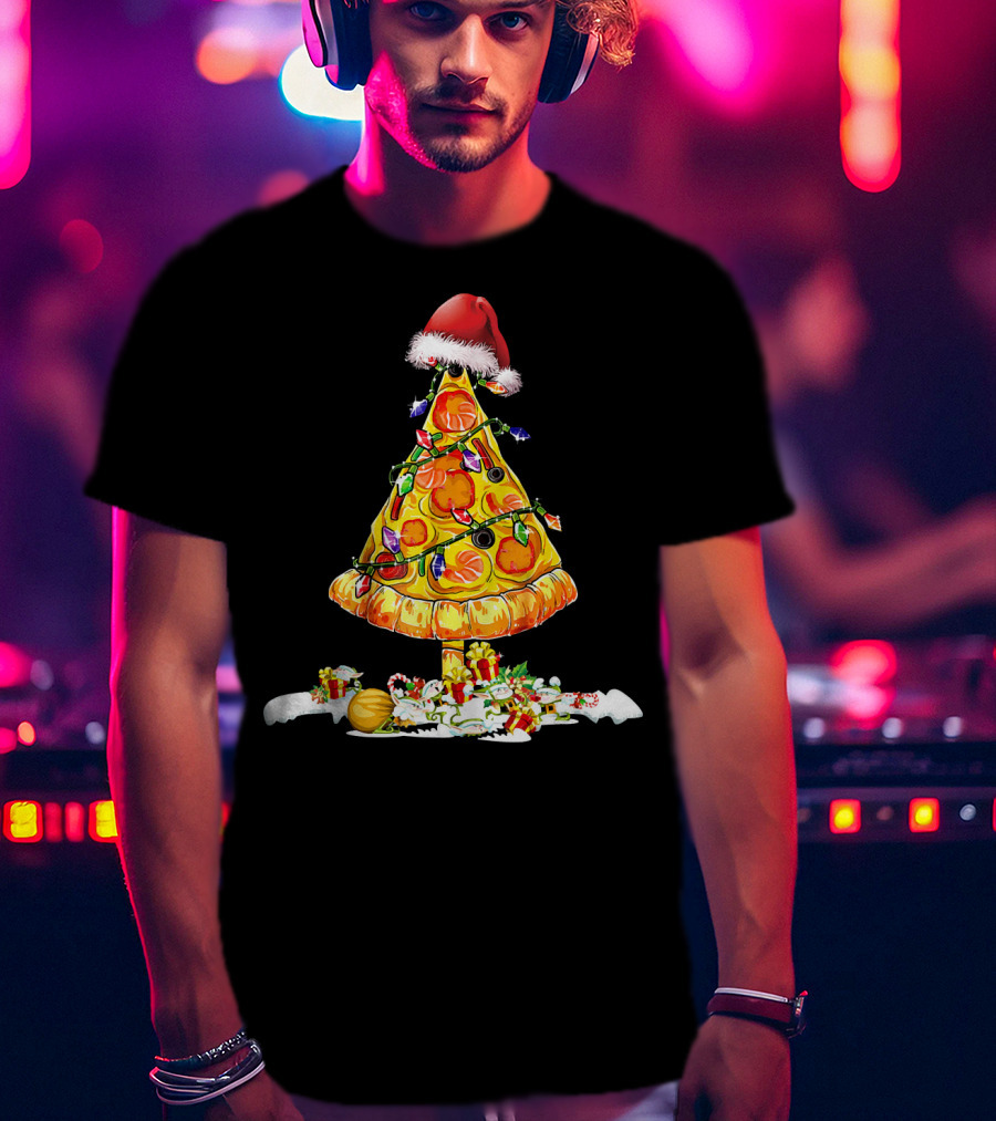 Merry Crustmas Pizza Tree Pizza Lover Holiday Santa Hat T-Shirt