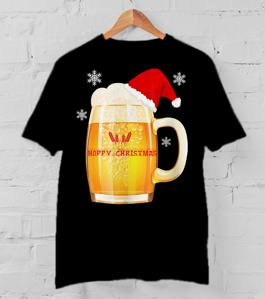 Hoppy Christmas Beer Santa Mug With Snowflakes T-Shirt