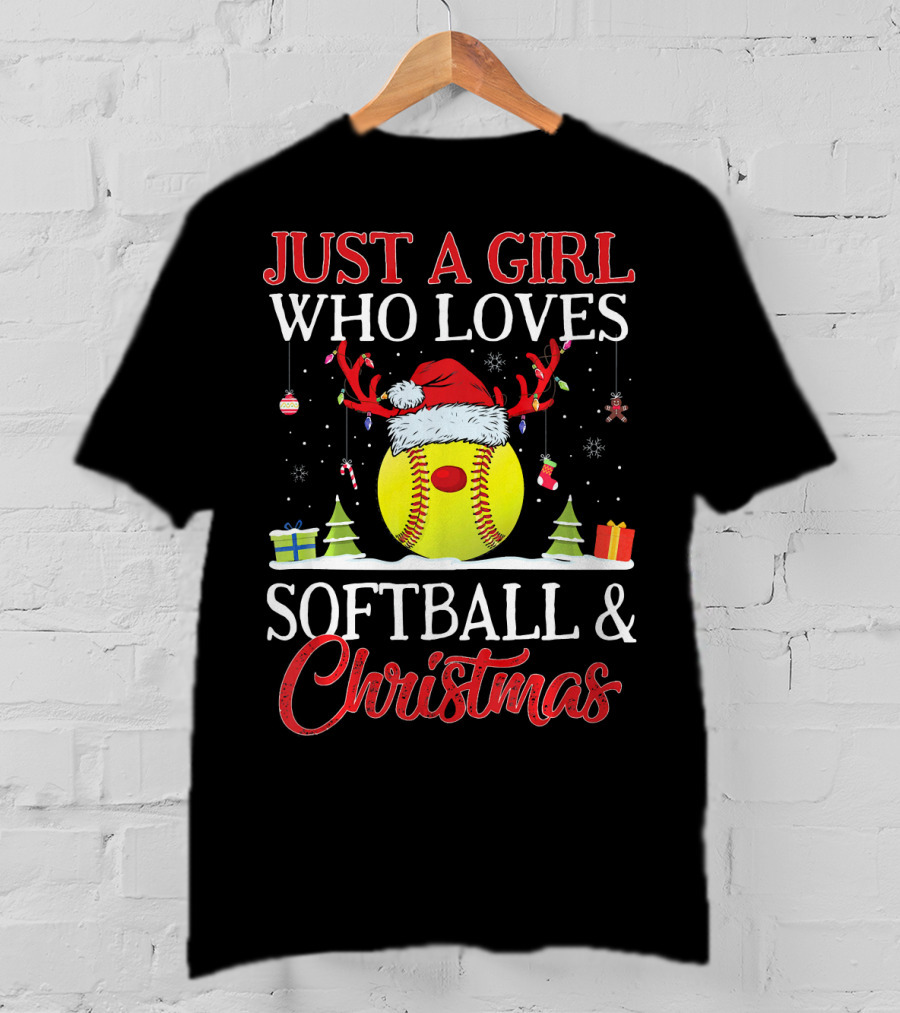 Just A Girl Who Loves Softball And Christmas T-Shirt