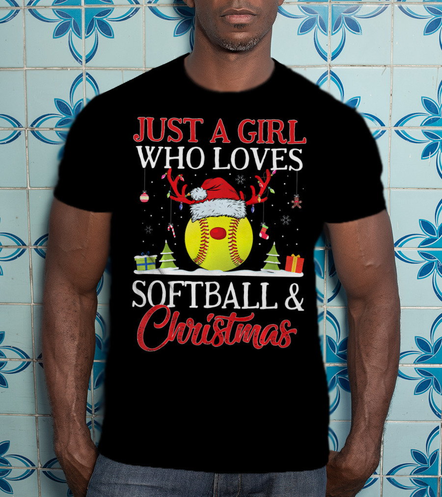 Just A Girl Who Loves Softball And Christmas T-Shirt
