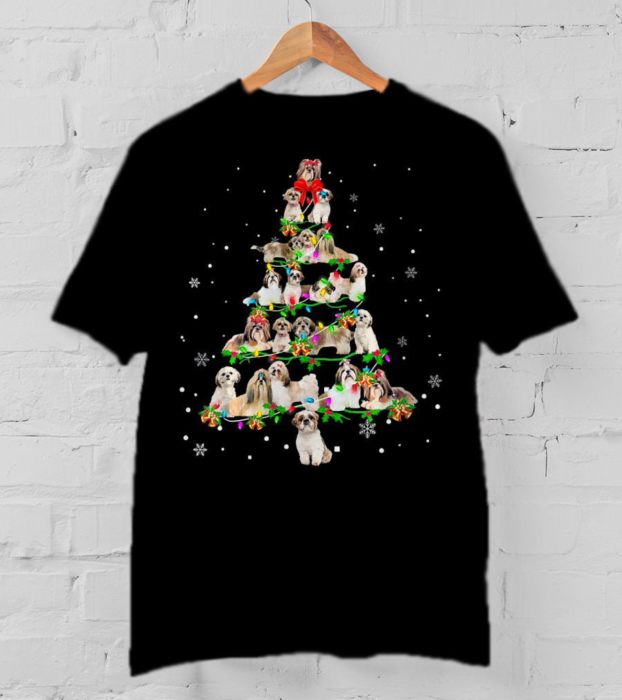 Shih Tzu Christmas Tree X Mas Holiday Dogs Snowflakes T-Shirt