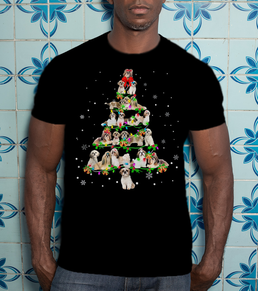 Shih Tzu Christmas Tree X Mas Holiday Dogs Snowflakes T-Shirt
