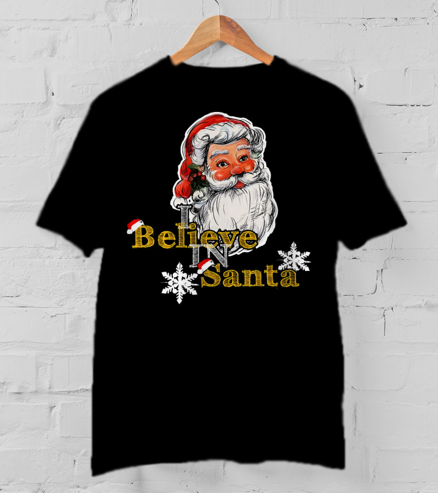 Believe In Santa Claus Christmas Snowflakes T-Shirt