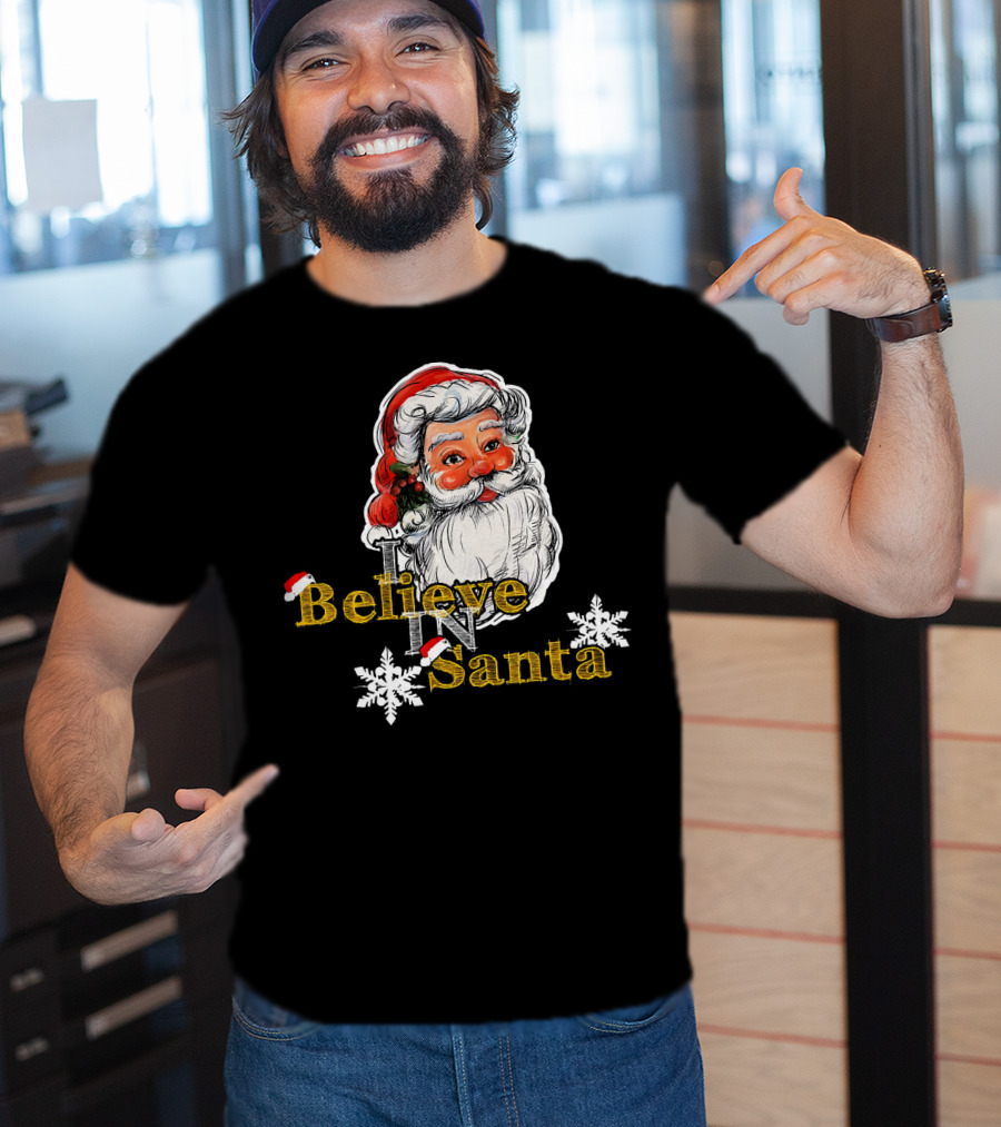 Believe In Santa Claus Christmas Snowflakes T-Shirt
