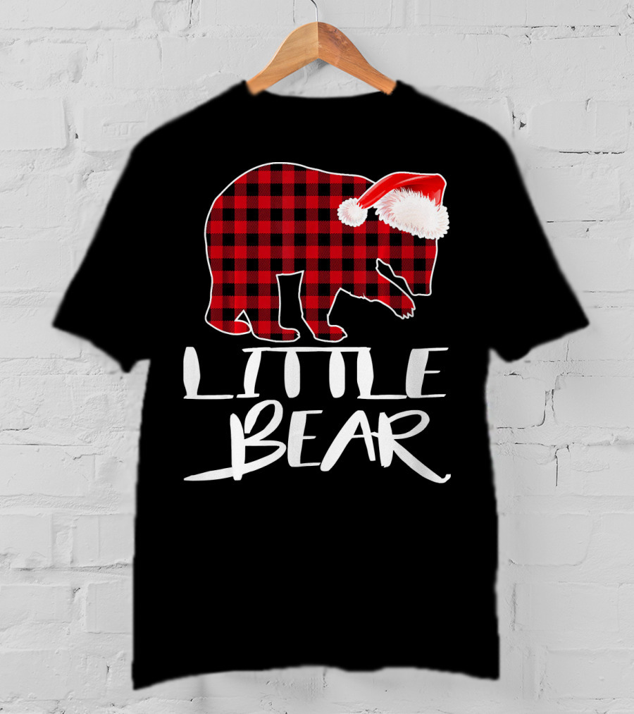 LITTLE BEAR Red Plaid Santa Hat T-Shirt