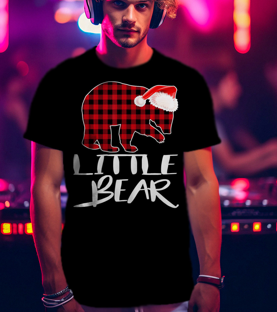 LITTLE BEAR Red Plaid Santa Hat T-Shirt