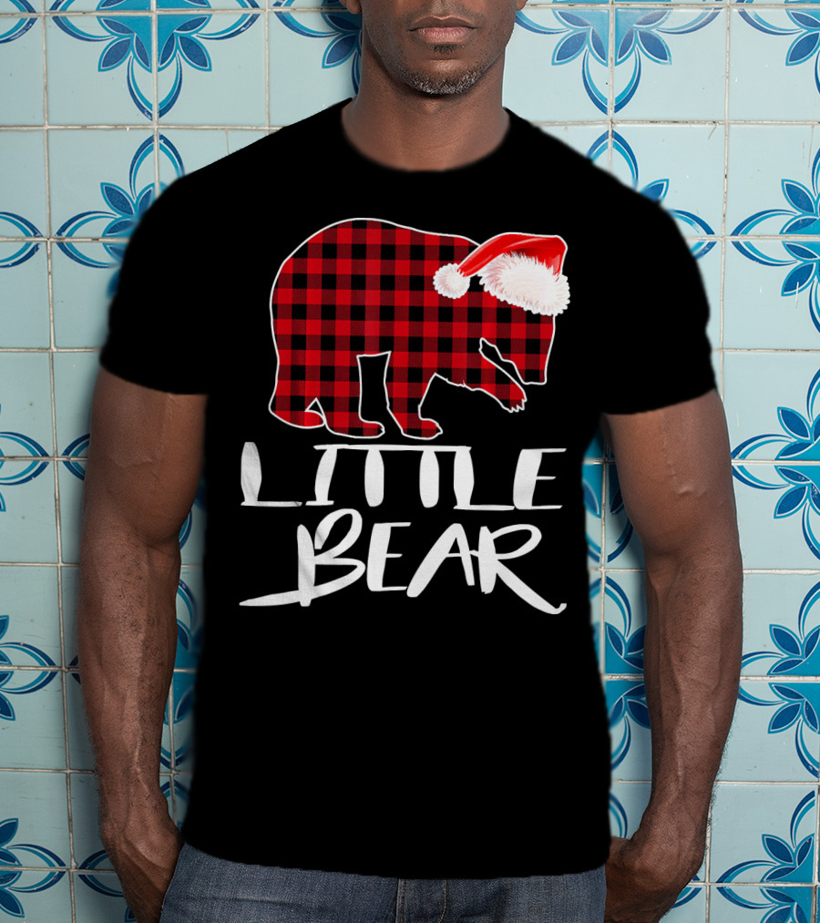 LITTLE BEAR Red Plaid Santa Hat T-Shirt