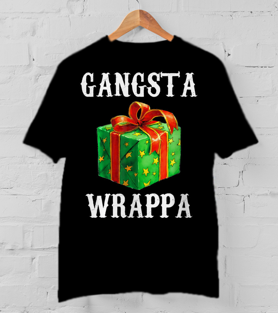 Gangsta Wrappa Green Gift Box With Red Ribbon And Yellow Stars Holiday T-Shirt