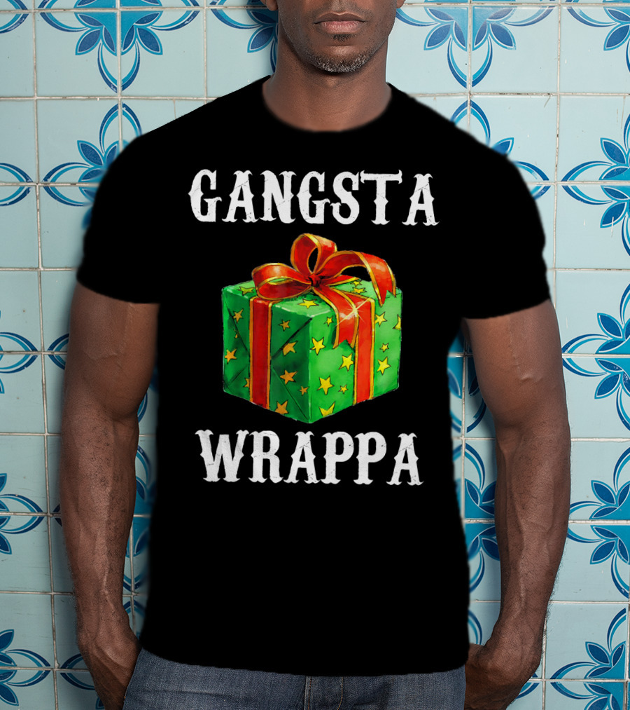 Gangsta Wrappa Green Gift Box With Red Ribbon And Yellow Stars Holiday T-Shirt