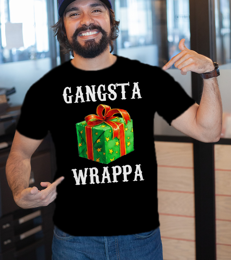 Gangsta Wrappa Green Gift Box With Red Ribbon And Yellow Stars Holiday T-Shirt