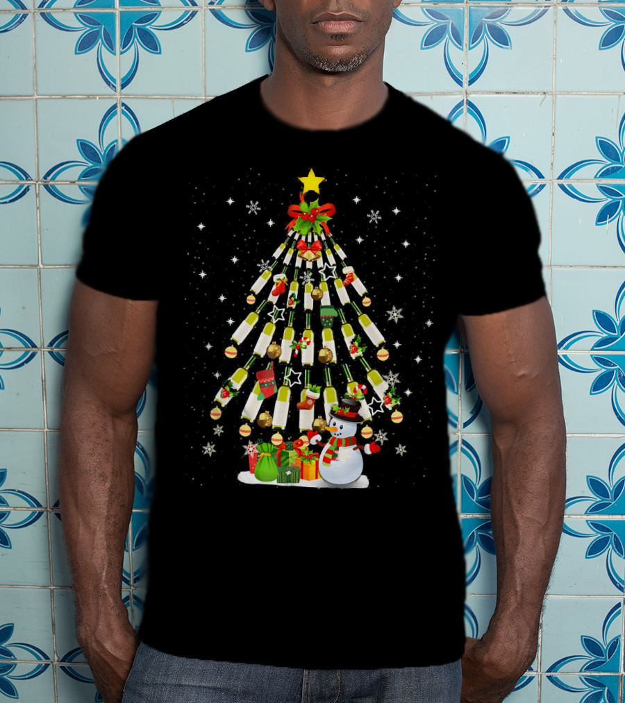 Christmas Wine Bottle Tree With Snowman And Gifts T-Shirt