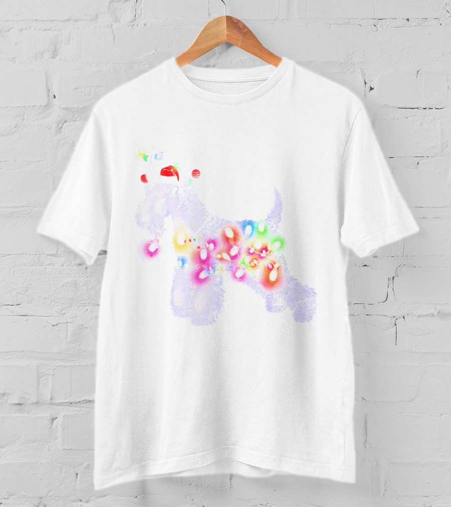 Christmas Lights Kerry Blue Terrier Dog With Santa Hat And Antlers T-Shirt