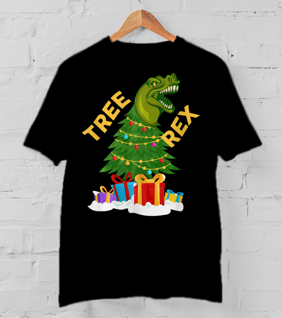 Tree Rex Christmas Dinosaur With Presents And Decorations T-Shirt