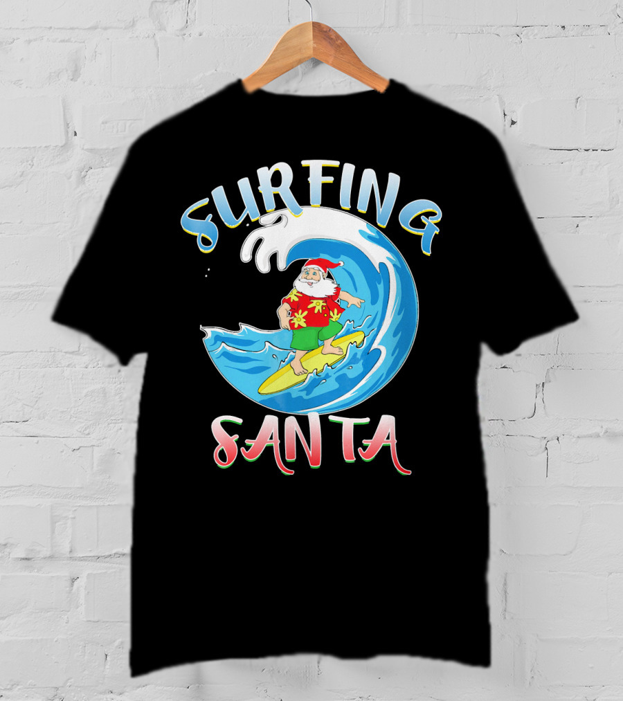 Surfing Summer Santa Christmas Wave T-Shirt
