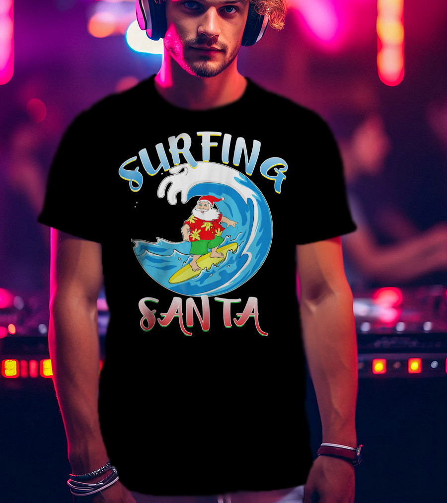 Surfing Summer Santa Christmas Wave T-Shirt