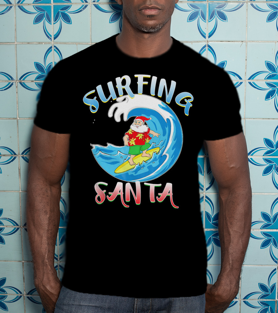 Surfing Summer Santa Christmas Wave T-Shirt