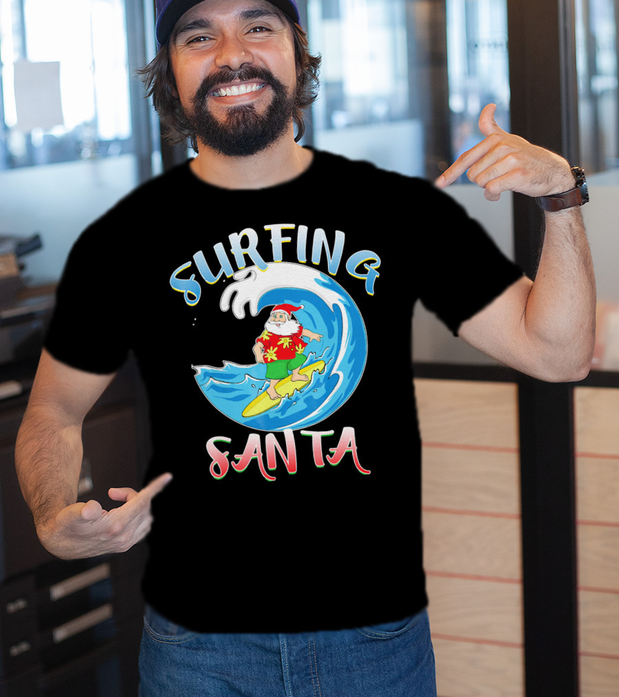 Surfing Summer Santa Christmas Wave T-Shirt