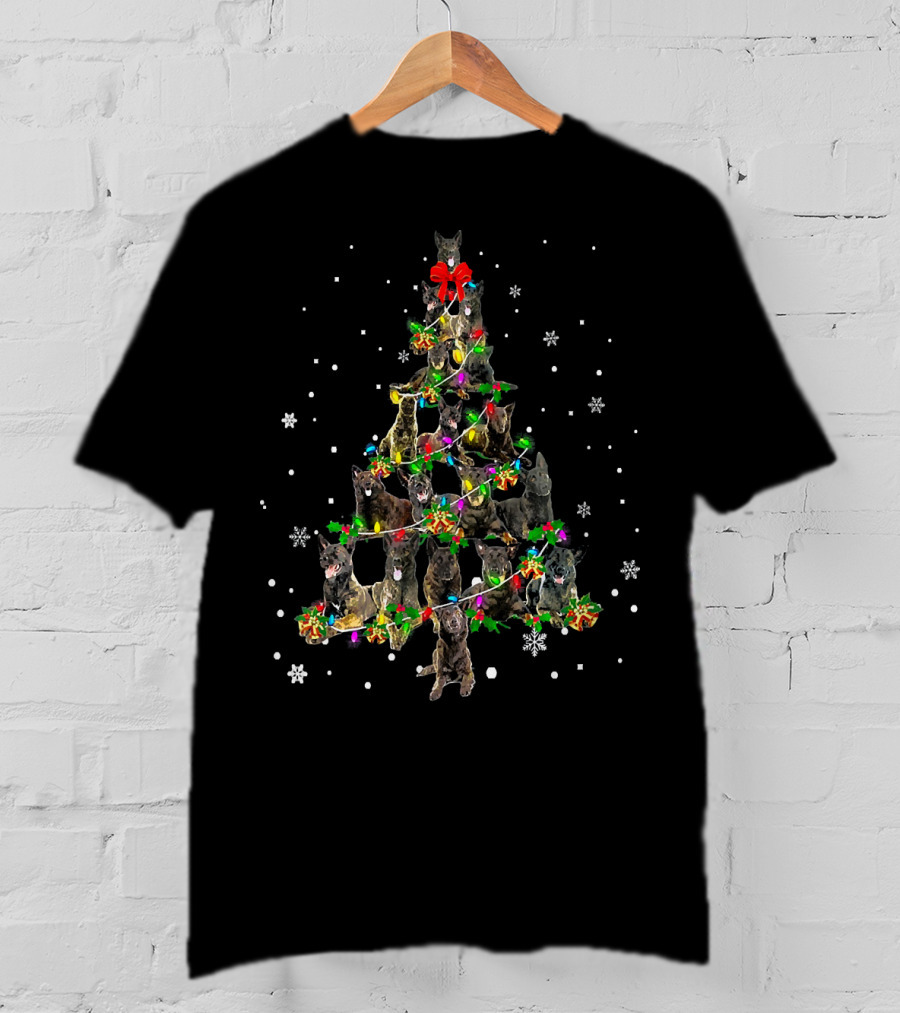 Cute Dutch Shepherd Dog Christmas Tree Festive Holiday Snowflakes T-Shirt