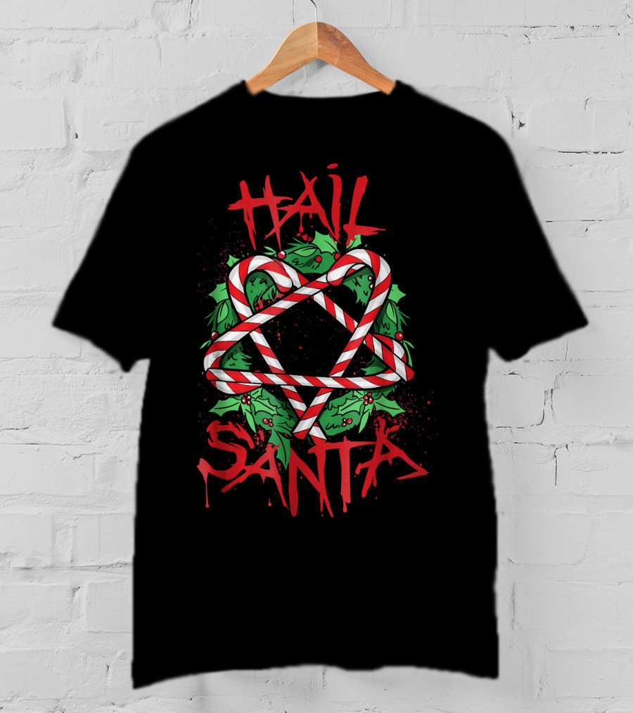 Hail Santa Anti Saint Nicholas Emo Santa College Candy Cane Pentagram T-Shirt
