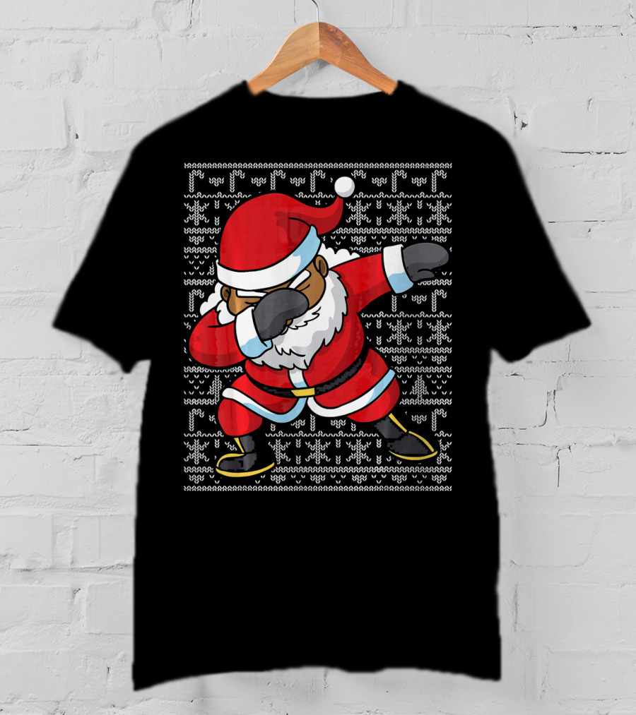 Dabbing Black Santa Ugly Christmas T-Shirt