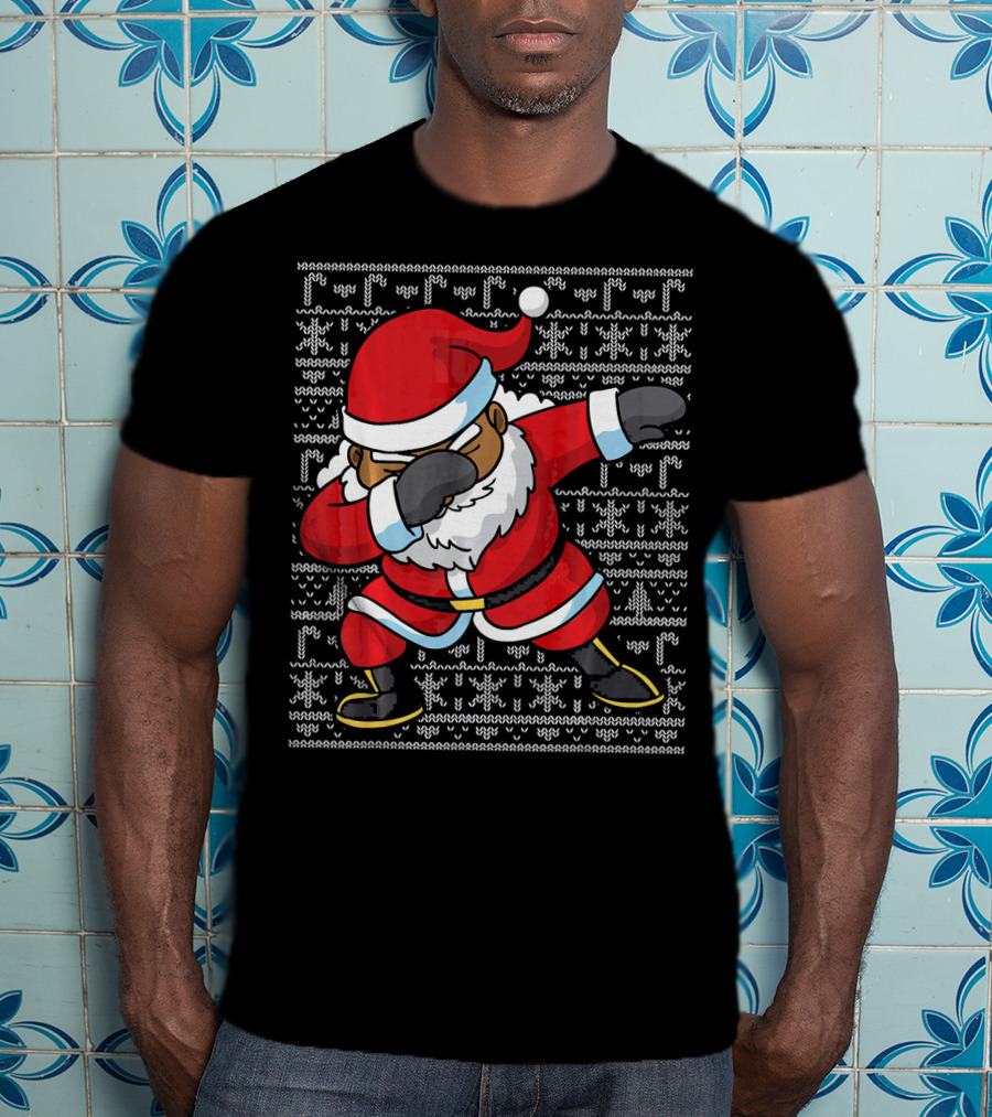 Dabbing Black Santa Ugly Christmas T-Shirt