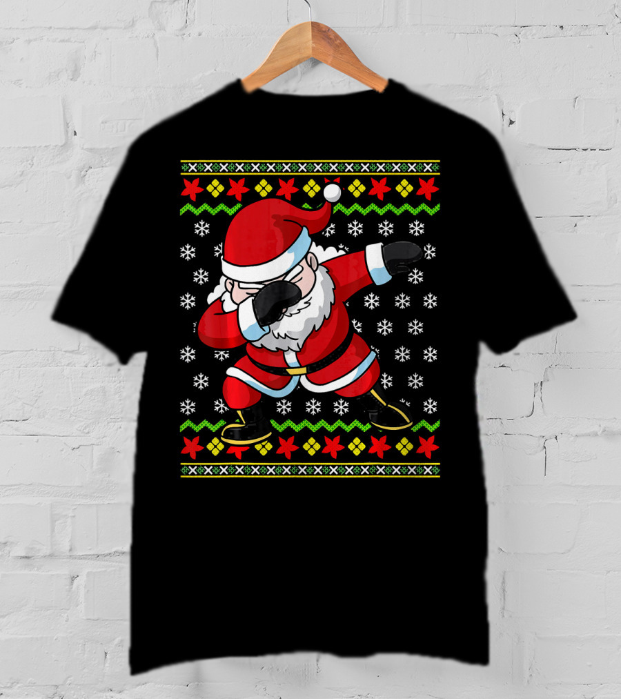 Dabbing Santa Claus Ugly Christmas Dab Snowflakes Festive T-Shirt