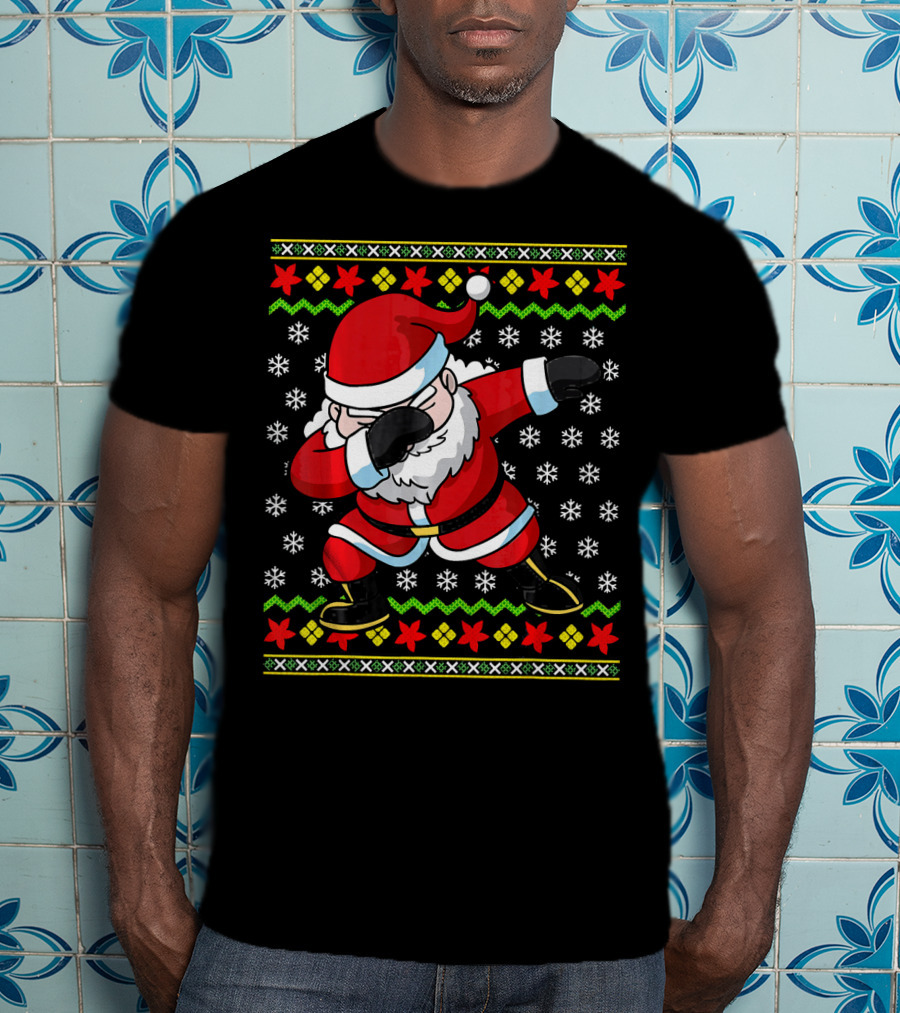 Dabbing Santa Claus Ugly Christmas Dab Snowflakes Festive T-Shirt