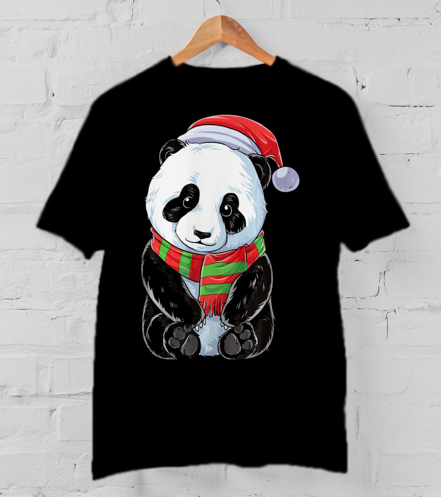 Santa Hat Panda Christmas T-Shirt