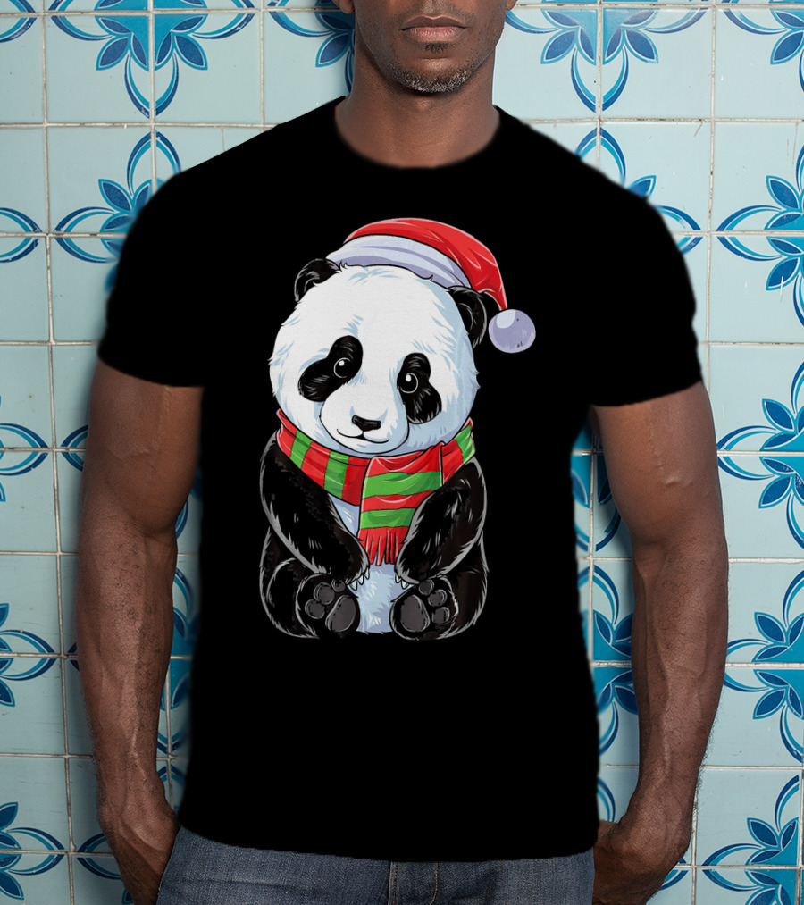 Santa Hat Panda Christmas T-Shirt
