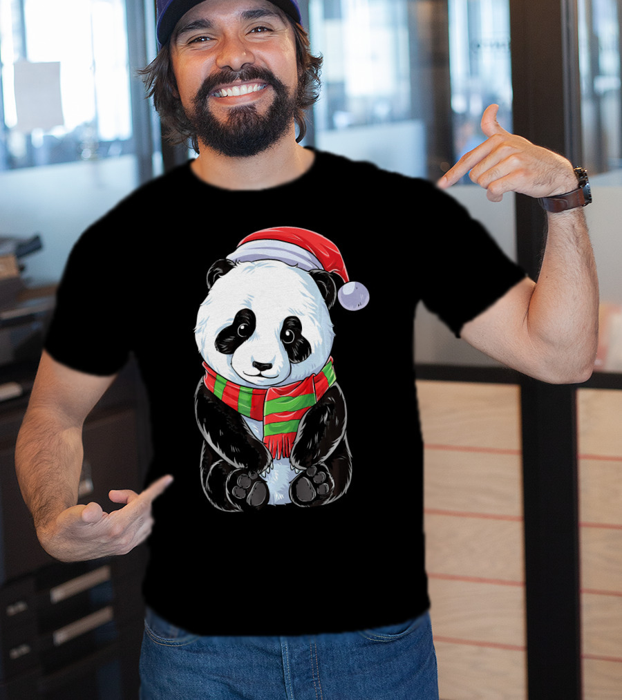 Santa Hat Panda Christmas T-Shirt
