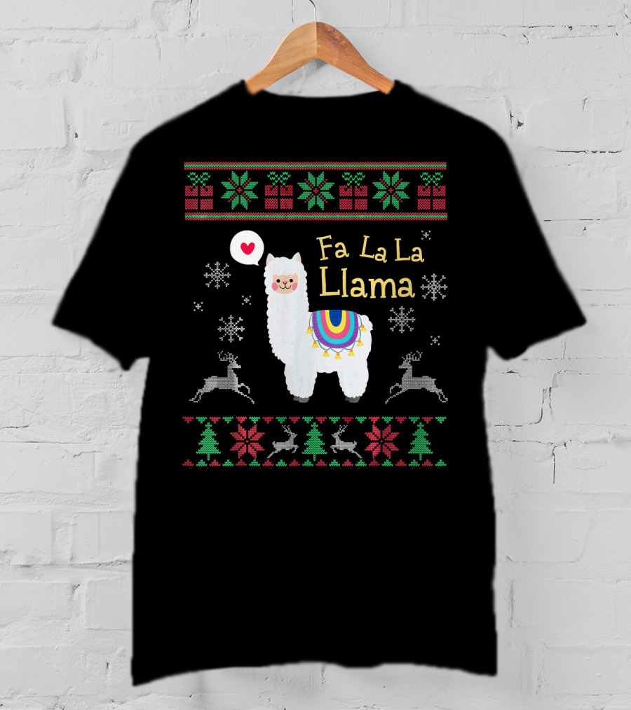 Fa La La Llama Ugly Christmas Snowflakes Reindeer Festive T-Shirt