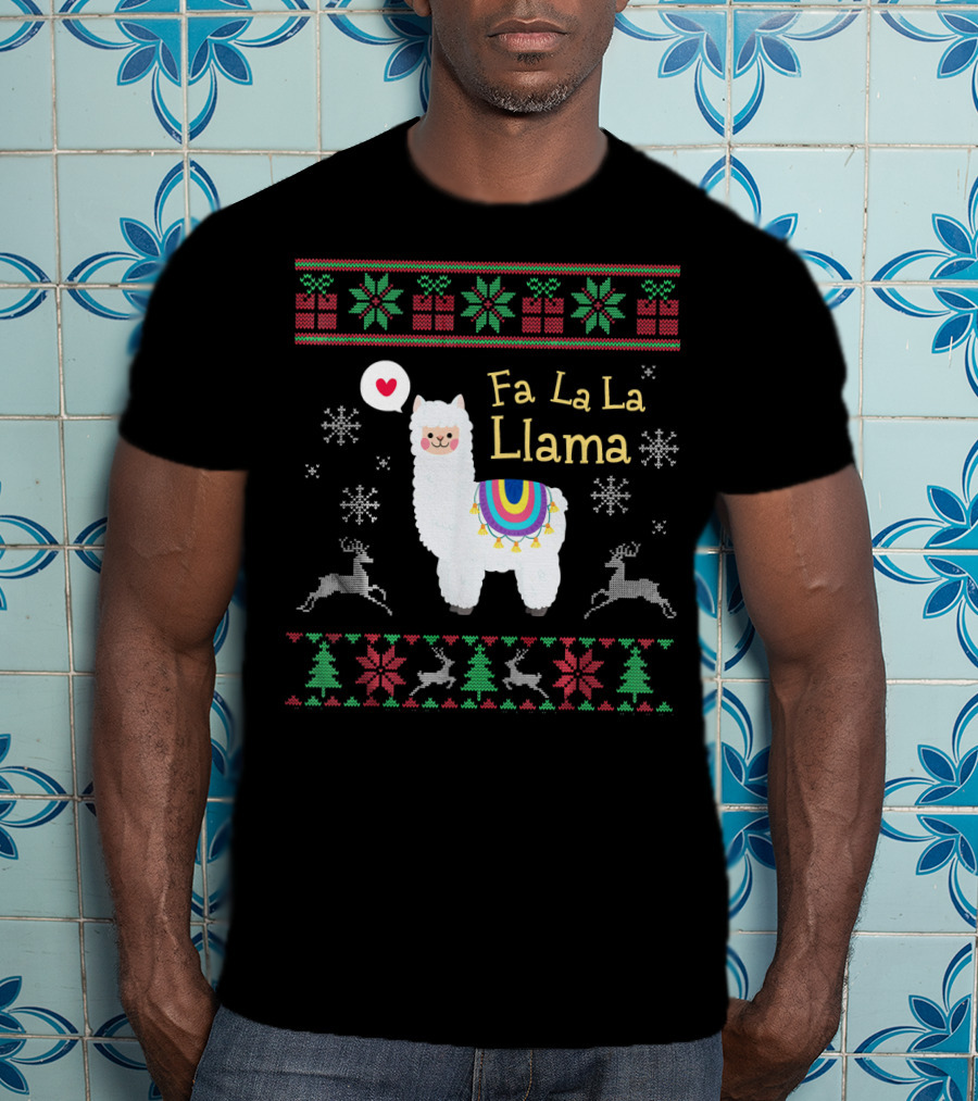 Fa La La Llama Ugly Christmas Snowflakes Reindeer Festive T-Shirt