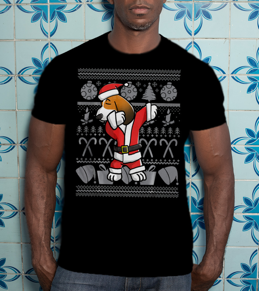 Santa Basset Hound Dabbing Christmas T-Shirt
