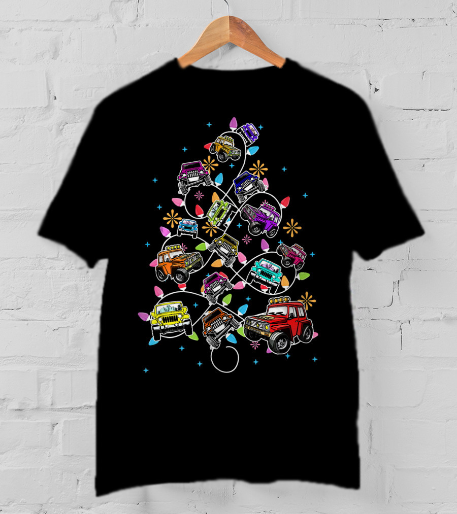 Jeep Christmas Tree Funny Jeeps Lover Colorful Vehicles Holiday Lights T-Shirt