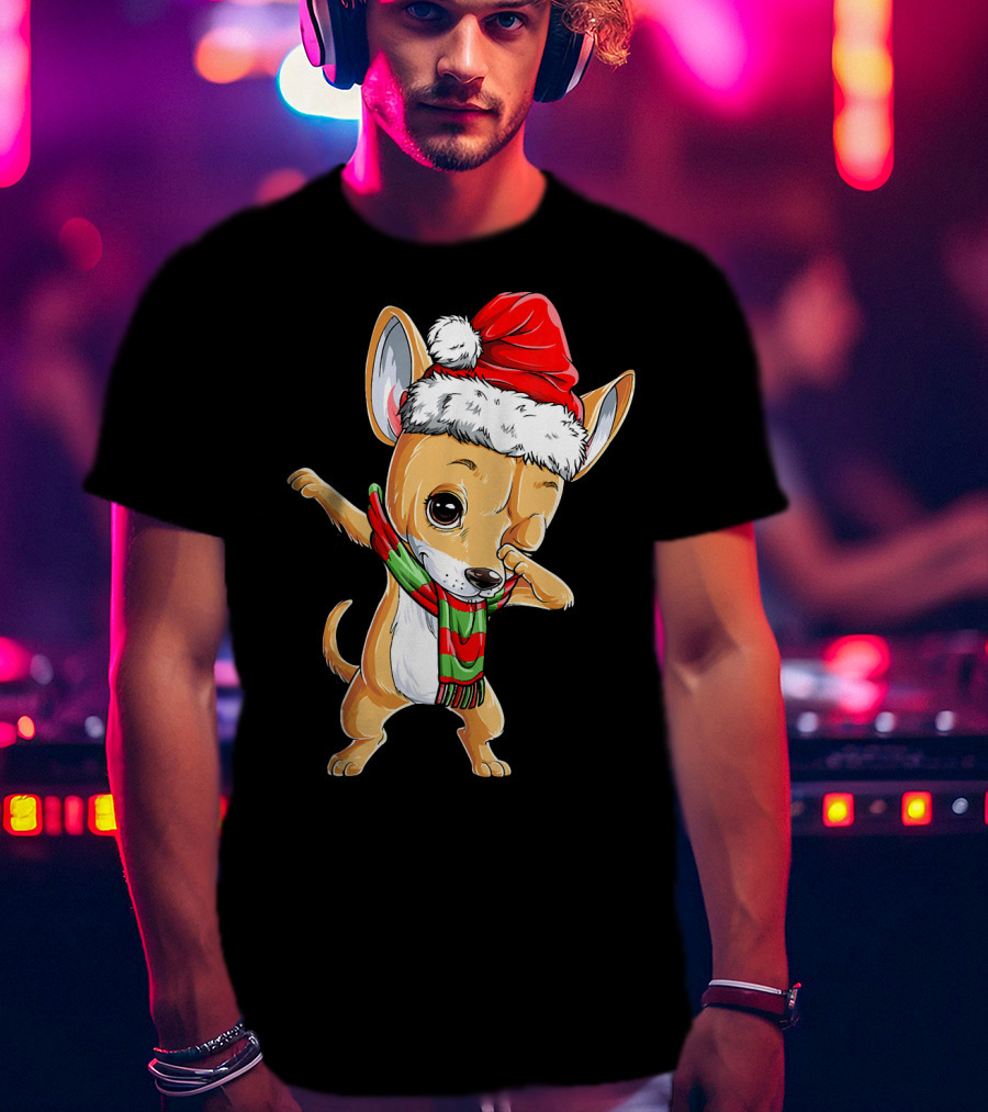 Chihuahua Santa Dabbing Christmas Scarf T-Shirt