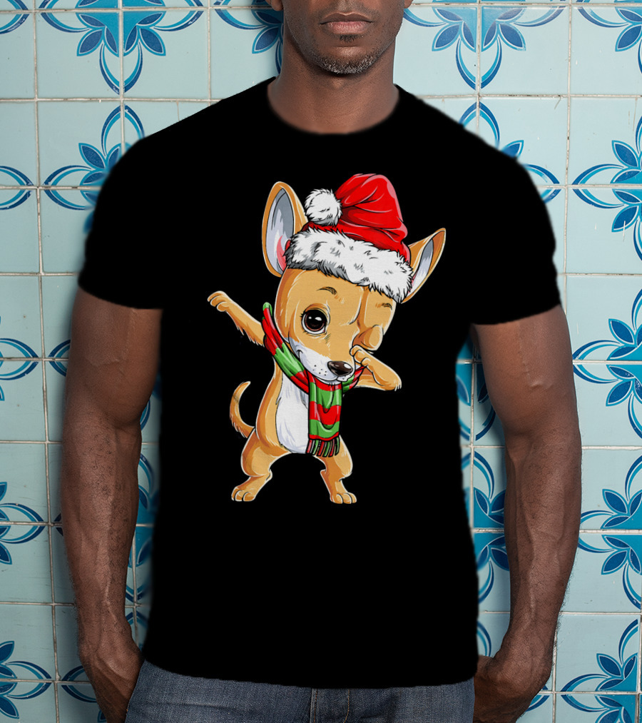 Chihuahua Santa Dabbing Christmas Scarf T-Shirt