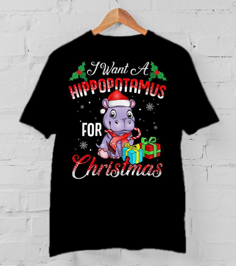I Want A Hippopotamus For Christmas Funny Hippo Xmas T-Shirt