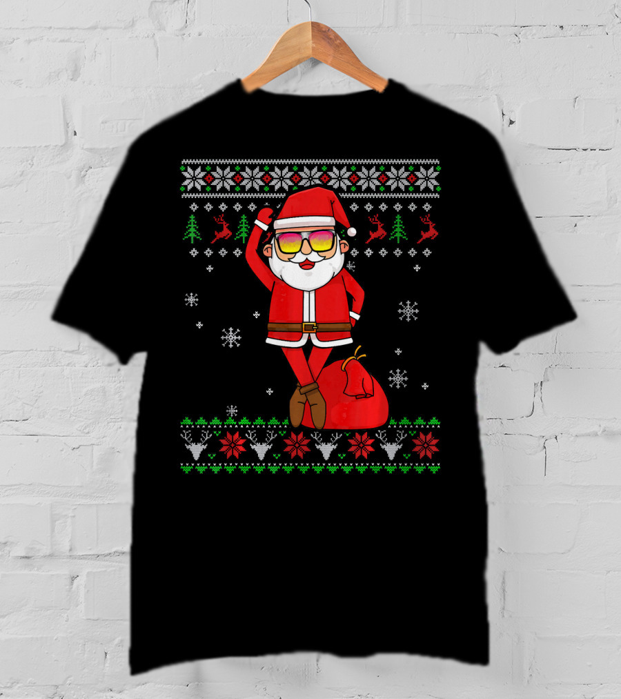 Ballet Lover Santa Claus Ballerina Christmas Snowflakes Reindeer Ugly T-Shirt